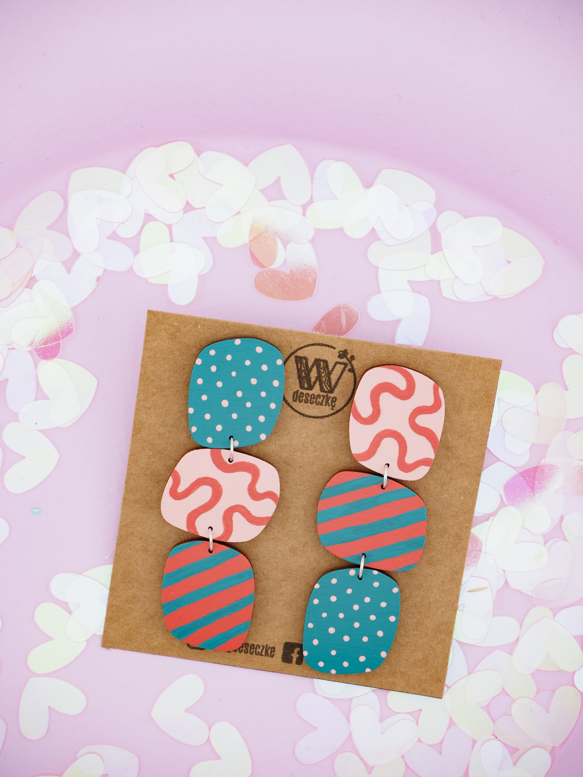 kolczyki sztyfty trzyczęściowe drewniane W Deseczkę Z Miłości