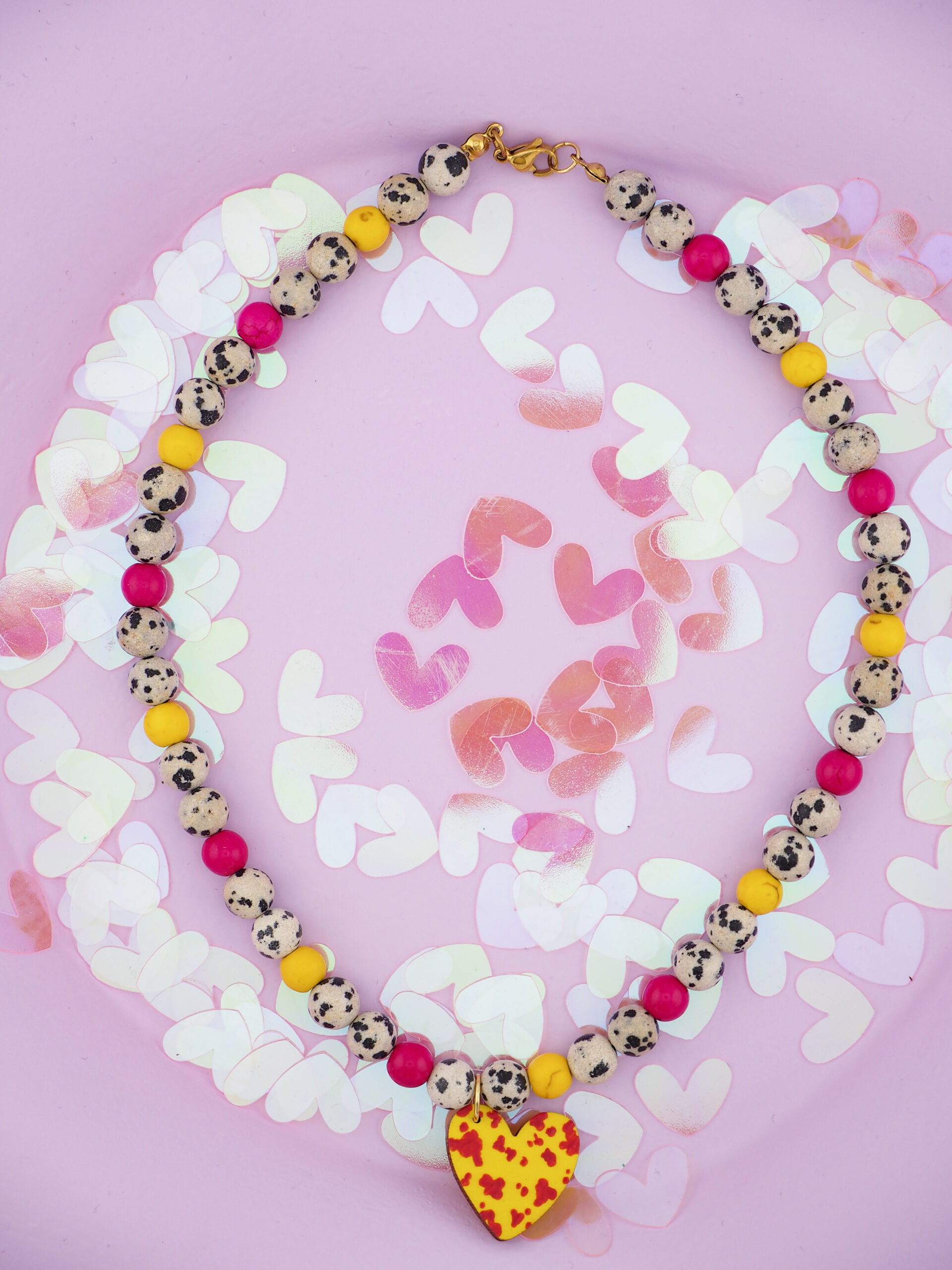 korale naszyjnik z kamieni i z drewna ręcznie malowane