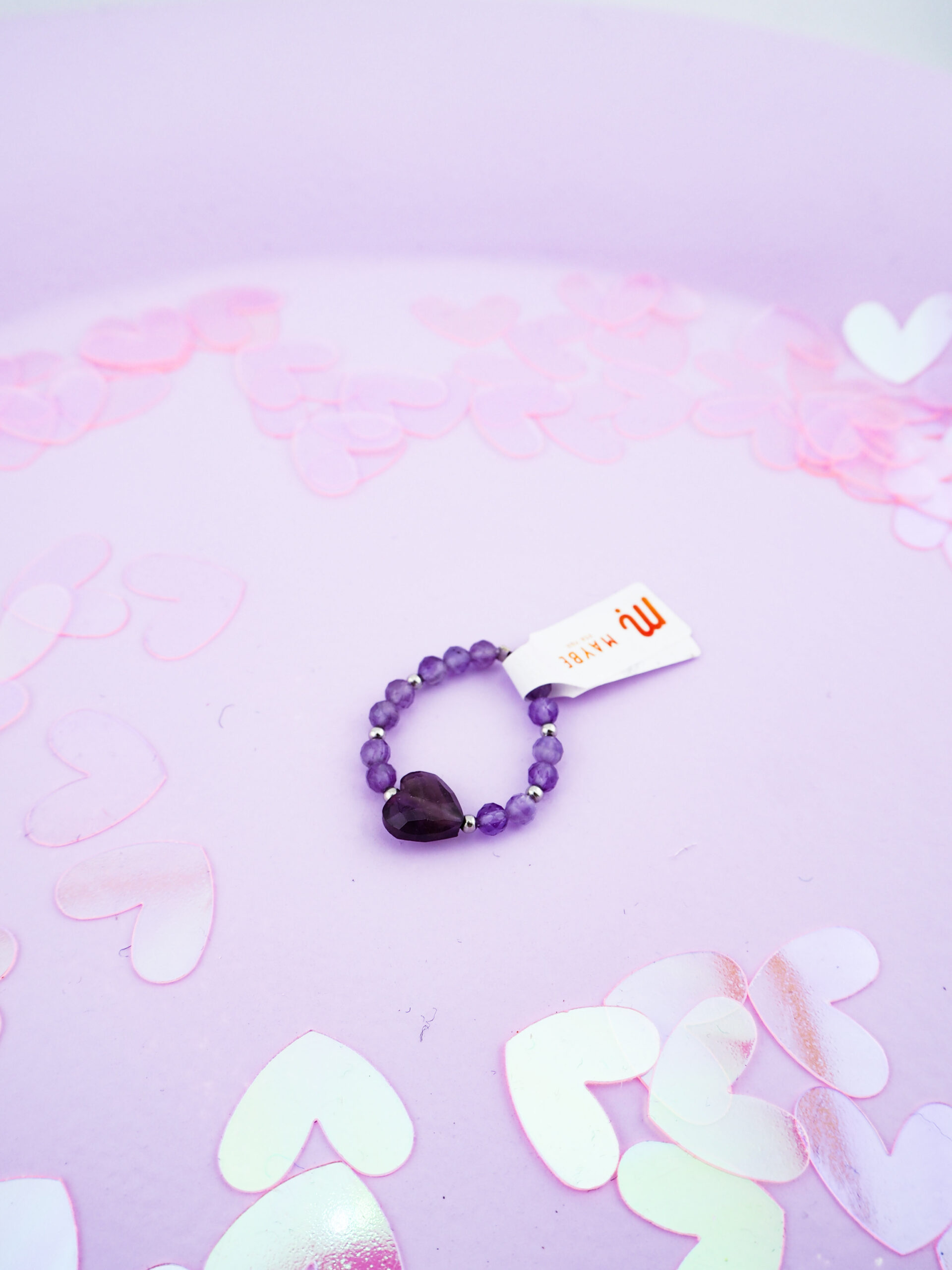 pierścionek z ametystem z serduszkiem z kamieni naturalnych z miłości shop