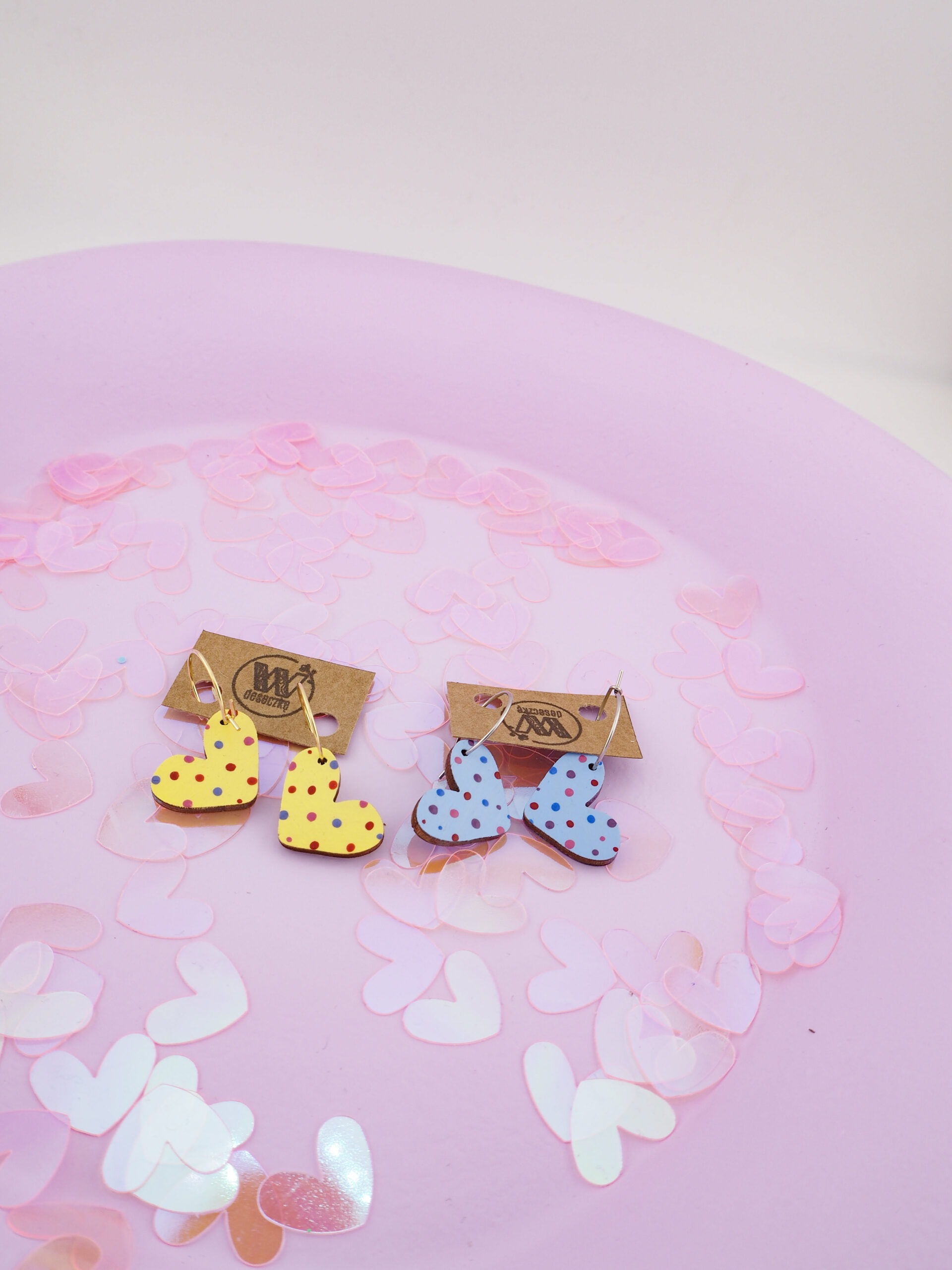 kolczyki drewniane serca mini ręcznie malowane W deseczkę Z Miłości